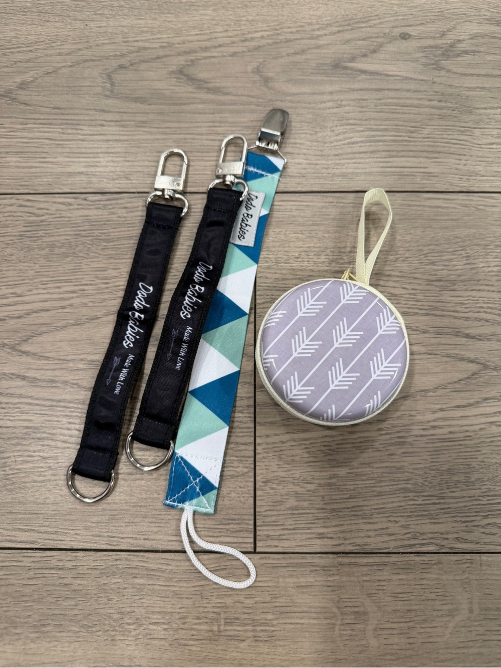 Pacifier Clips & Arrow Print Case - Blue, Black, Lavender